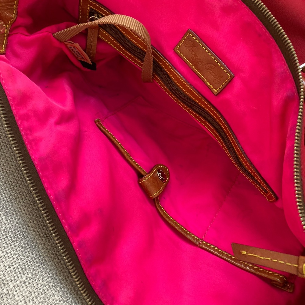Dooney & Bourke Red Nylon Tote with Brown Leather Trim - Picture 7 of 9